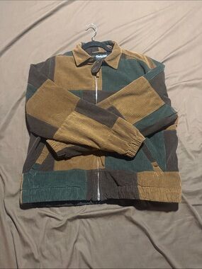 Only Men's Colorblock Corduroy Zip-Up Jacket - Green & Brown